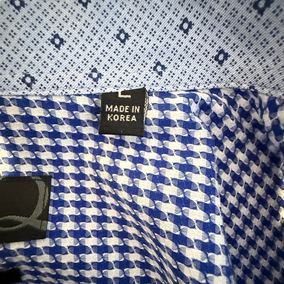 QUIETI Men’s Dress Shirt L |Blue & White Houndstooth| 100% Cotton |Made in Korea - Picture 8 of 10